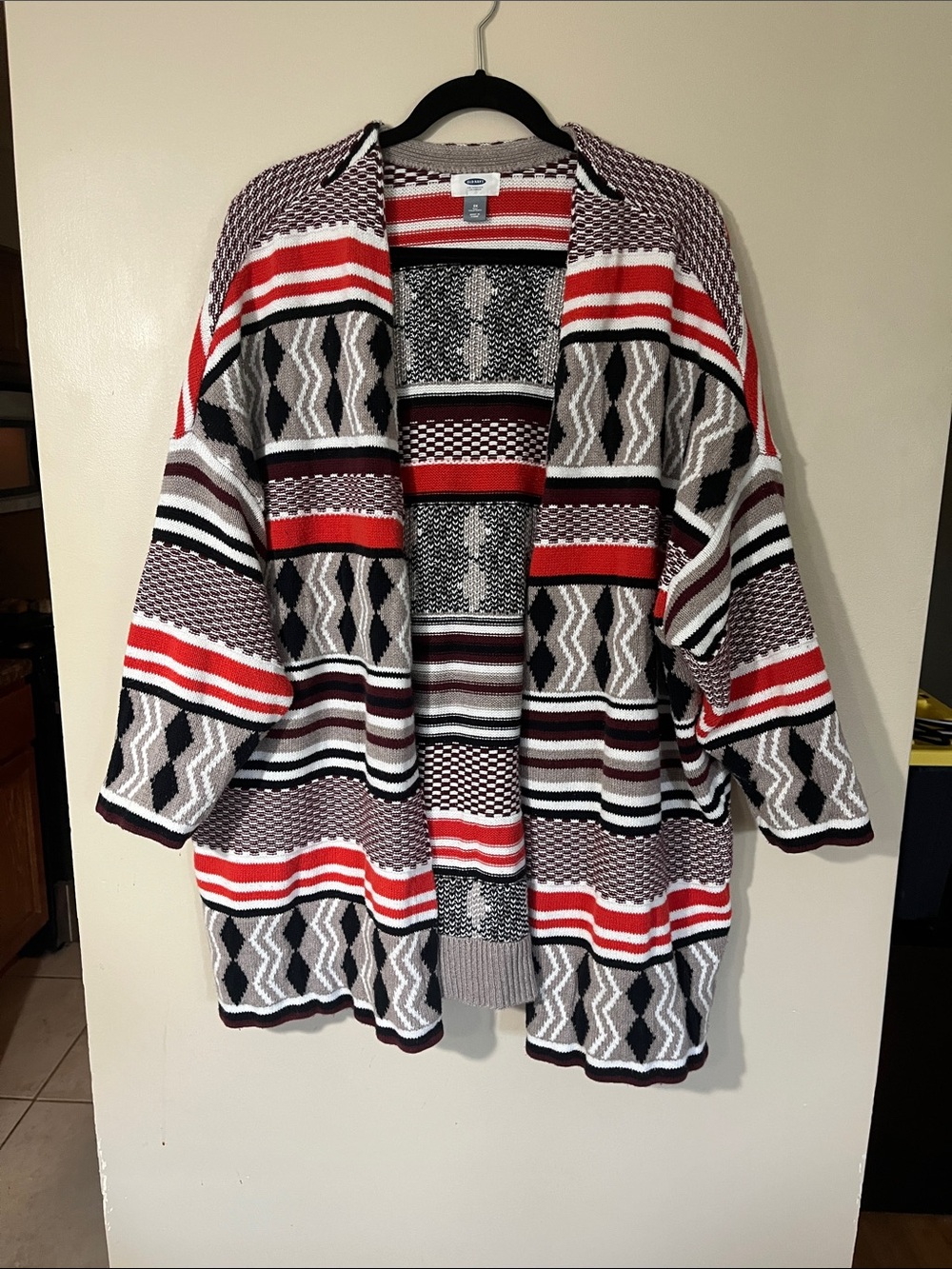 Old Navy Open-Front Striped Cardigan Sweater - Red, Black, Gray, Cream